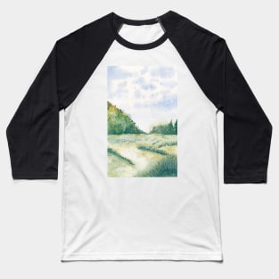 Watercolor Green Fields Baseball T-Shirt